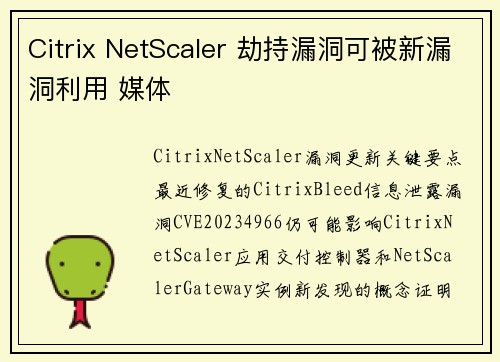 Citrix NetScaler 劫持漏洞可被新漏洞利用 媒体