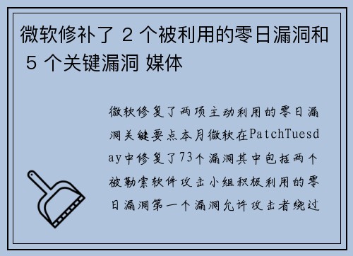 微软修补了 2 个被利用的零日漏洞和 5 个关键漏洞 媒体